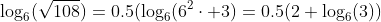 \log_6(\sqrt{108})=0.5(\log_6(6^2\cdot 3)=0.5(2+\log_6(3))