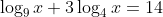 \log_9{x+3}\log_4{x}=14