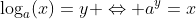\log_a(x)=y \Leftrightarrow a^y=x