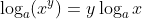 \log_a(x^y)=y\log_ax