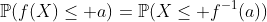 \mathbb{P}(f(X)\leq a)=\mathbb{P}(X\leq f^{-1}(a))