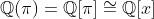 \mathbb{Q}(\pi)=\mathbb{Q}[\pi]\cong\mathbb{Q}[x]