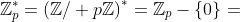 \mathbb{Z}^{*}_p=\left(\mathbb{Z}\slash p\mathbb{Z}\right)^{*}=\mathbb{Z}_p-\{0\}=