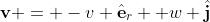 \mathbf{v} = -v \hat{\mathbf{e}}_r +w \hat{\mathbf{j}}