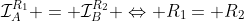 \mathcal{I}_A^{R_1} = \mathcal{I}_B^{R_2} \Leftrightarrow R_1= R_2