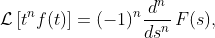 \mathcal{L}\left[t^{n}f(t)\right]=(-1)^{n}\dfrac{d^{n}}{ds^{n}}\,F(s),