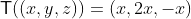 \mathsf{T}((x,y,z))=(x,2x,-x)