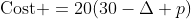 \mbox{Cost }=20(30-\Delta p)