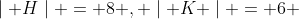 \mid H\mid = 8 , \mid K \mid = 6 
