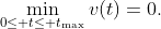 \min_{0\le t\le t_{\text{max}}}v(t)=0.