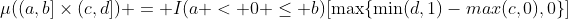 \mu((a,b]\times(c,d]) = I(a < 0 \leq b)[\max\{\min(d,1)-max(c,0),0\}]