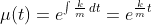 \mu(t)=e^{\int\frac{k}{m}\,dt}=e^{\frac{k}{m}t}
