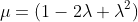 \mu=(1-2\lambda+\lambda^2)