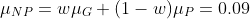 \mu_{NP}=w\mu_G+(1-w)\mu_P=0.09