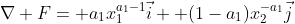 \nabla F= a_1x_1^{a_1-1}\vec{i}+ (1-a_1)x_2^{-a_1}\vec{j}