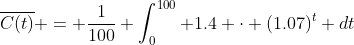 \overline{C(t)} = \frac{1}{100} \int_0^{100} 1.4 \cdot (1.07)^t dt
