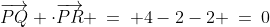 \overrightarrow{PQ} \cdot\overrightarrow{PR} \:=\: 4-2-2 \:=\:0