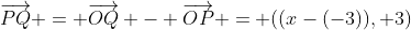 \overrightarrow{PQ} = \overrightarrow{OQ} - \overrightarrow{OP} = ((x-(-3)), 3)