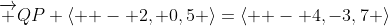\overrightarrow {QP}+\left\langle { - 2, 0,5} \right\rangle=\left\langle { - 4,-3,7} \right\rangle