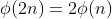 \phi(2n)=2\phi(n)