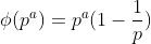\phi(p^a)=p^a(1-\frac{1}{p})
