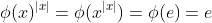 \phi(x)^{|x|}=\phi(x^{|x|})=\phi(e)=e