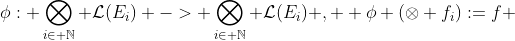 \phi: \bigotimes_{i\in \mathbb{N}} \mathcal{L}(E_i) -> \bigotimes_{i\in \mathbb{N}} \mathcal{L}(E_i) ,  \phi (\otimes f_i):=f 