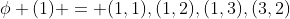 \phi (1) = (1,1),(1,2),(1,3),(3,2)
