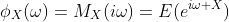\phi_X(\omega)=M_X(i\omega)=E(e^{i\omega X})