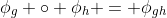 \phi_g \circ \phi_h = \phi_{gh}