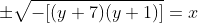 \pm\sqrt{-[(y+7)(y+1)]}=x