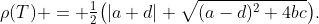 \rho(T) = \tfrac12\bigl(|a+d|+\sqrt{(a-d)^2+4bc}\bigr).