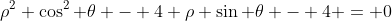 \rho^2 \cos^2 \theta - 4 \rho \sin \theta - 4 = 0