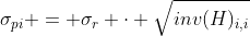 \sigma_{pi} = \sigma_{r} \cdot \sqrt{inv(H)_{i,i}}