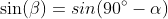 \sin(\beta)=sin(90^\circ-\alpha)