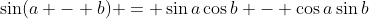 \sin(a - b) = \sin{a}\cos{b} - \cos{a}\sin{b}