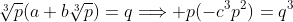 \sqrt[3]{p}(a+b\sqrt[3]{p})=q\Longrightarrow p(-c^3p^2)=q^3