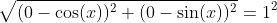 \sqrt{(0-\cos(x))^2+(0-\sin(x))^2}=1^2