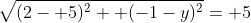 \sqrt{(2- 5)^2+ (-1-y)^2}= 5