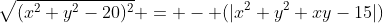 \sqrt{(x^2+y^2-20)^2} = - (|x^2+y^2+xy-15|)