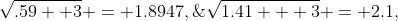 \sqrt{.59+ 3} = 1.8947,\;\;\;\sqrt{1.41 + 3} = 2.1,
