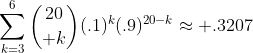 \sum^6_{k=3}{20\choose k}(.1)^k(.9)^{20-k}\approx .3207