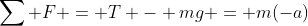 \sum F = T - mg = m(-a)