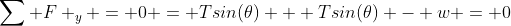 \sum F _y = 0 = Tsin(\theta) + Tsin(\theta) - w = 0