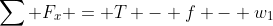 \sum F_x = T - f - w_1~sin(\theta) = m_1a