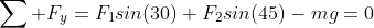\sum F_y=F_1sin(30)+F_2sin(45)-mg=0