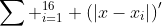 \sum _{i=1}^{16} \left(\left|x-x_i\right|\right)'