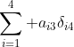 \sum_{i=1}^4 a_{i3}\delta_{i4}