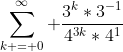 \sum_{k = 0}^\infty \frac{3^{k}*3^{-1}}{4^{3k}*4^{1}}
