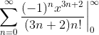 \sum_{n=0}^{\infty}\frac{(-1)^{n}x^{3n+2}}{(3n+2)n!}\bigg|_{0}^{\infty}